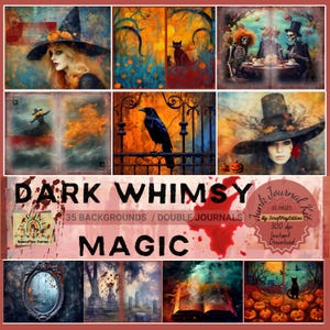 Whimsical Gothic Halloween Digital Paper Pack, Spooky Goth Art Backgrounds, Creepy Cute Junk Journal Kit, Dark Horror Ephemera Bundle