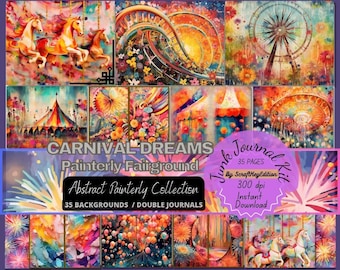 Junkjournal Carnival Abstract Background Painterly Fairground Paper Rainbow Digital Scrapbook Whimsical Texture Junk Journal Art Printable