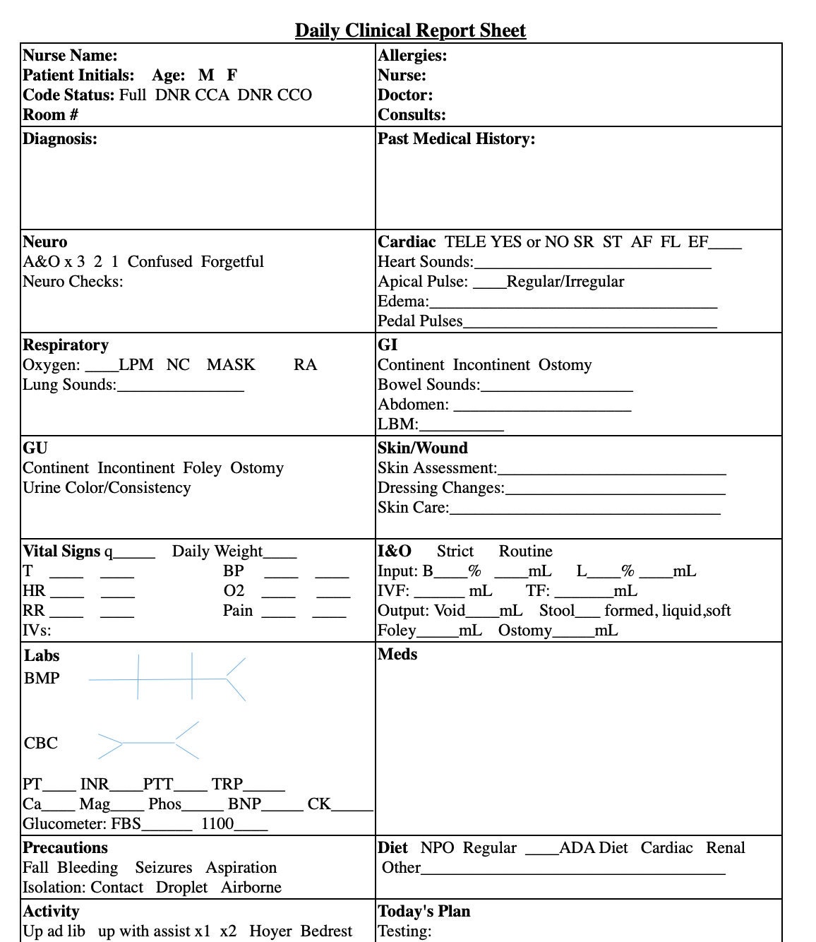 Thorough RN Report Sheet Etsy