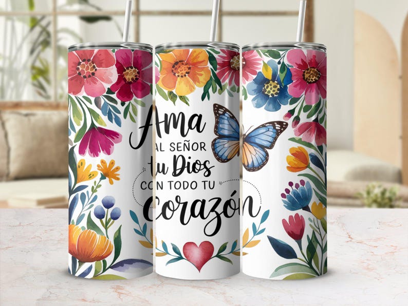 Spanish Floral Tumbler Wrap: Bible Verse Christian Gift (PNG Digital Download) image 3