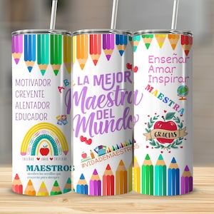 Spanish Teacher Tumbler Wrap Seamless Sublimation Teacher Appreciation Design PNG, 20 oz Skinny Tumbler Wrap Teacher Life Tumbler PNG
