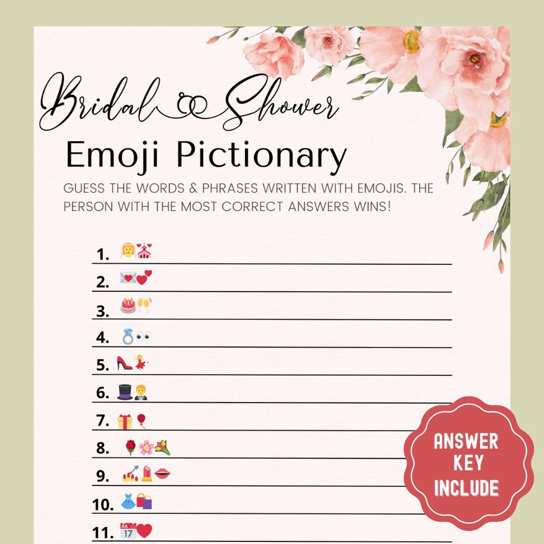 Bridal Shower Emoji Pictionary Game Wedding Emoji Bridal Shower Game ...