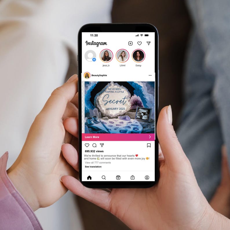 Crystal Cave Pregnancy Announcement Digital Baby Announcement Gender Neutral Social Media Reveal