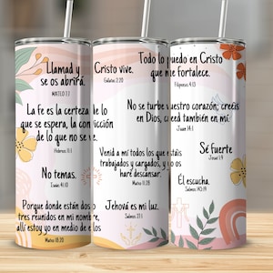 SPANISH Bible Motivational Quotes 20oz Skinny Tumbler Sublimation Designs, Tumbler Wrap Png, Do it Yourself, Christian Gift for Her