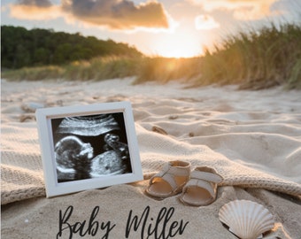 Beach | Neutral Pregnancy Announcement Digital | Boho Baby Announcement | Social Media Facebook Instagram | Editable Template