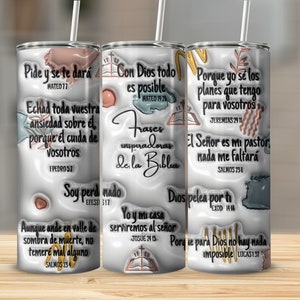 3D inflated tumbler wrap SPANISH Bible Motivational Quotes 20oz Skinny Tumbler Sublimation Designs, Tumbler Wrap Png, Do it Yourself