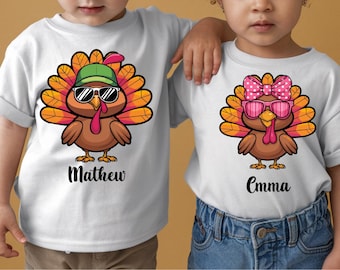 Cool Turkey Kids PNG, Thanksgiving, Retro, Bow, Football (Digital Download)