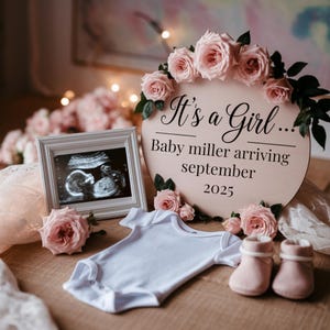 Girl Digital Pregnancy Announcement for Social Media Editable Letter Board Pregnancy Announcement Gender girl Announcement Instant Download