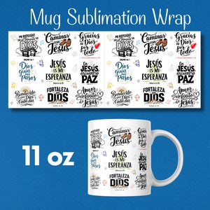 Frases religiosas PNG Mug Sublimation design 11 oz Full Wrap Template, SPANISH Religious Gift Png, Faith, Jesus png, Bible Verse Png