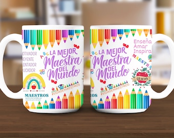 Spanish Teacher Mug Wrap Template: Colorful Heart Design (Digital Download)
