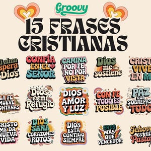 15 Groovy Spanish Bible Verse, Bundle Christian Quotes, Spanish Bible Verse, Christian Clipart Bundle, Religious files