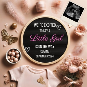 Boho Girl Pregnancy Announcement Digital, Floral Baby Girl Announcement, Pink Gender Reveal, Girly Instagram Baby Reveal, Editable Template