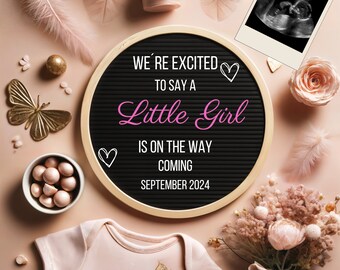 Floral Baby Girl Pregnancy Announcement: Pink Gender Reveal (Digital Template)