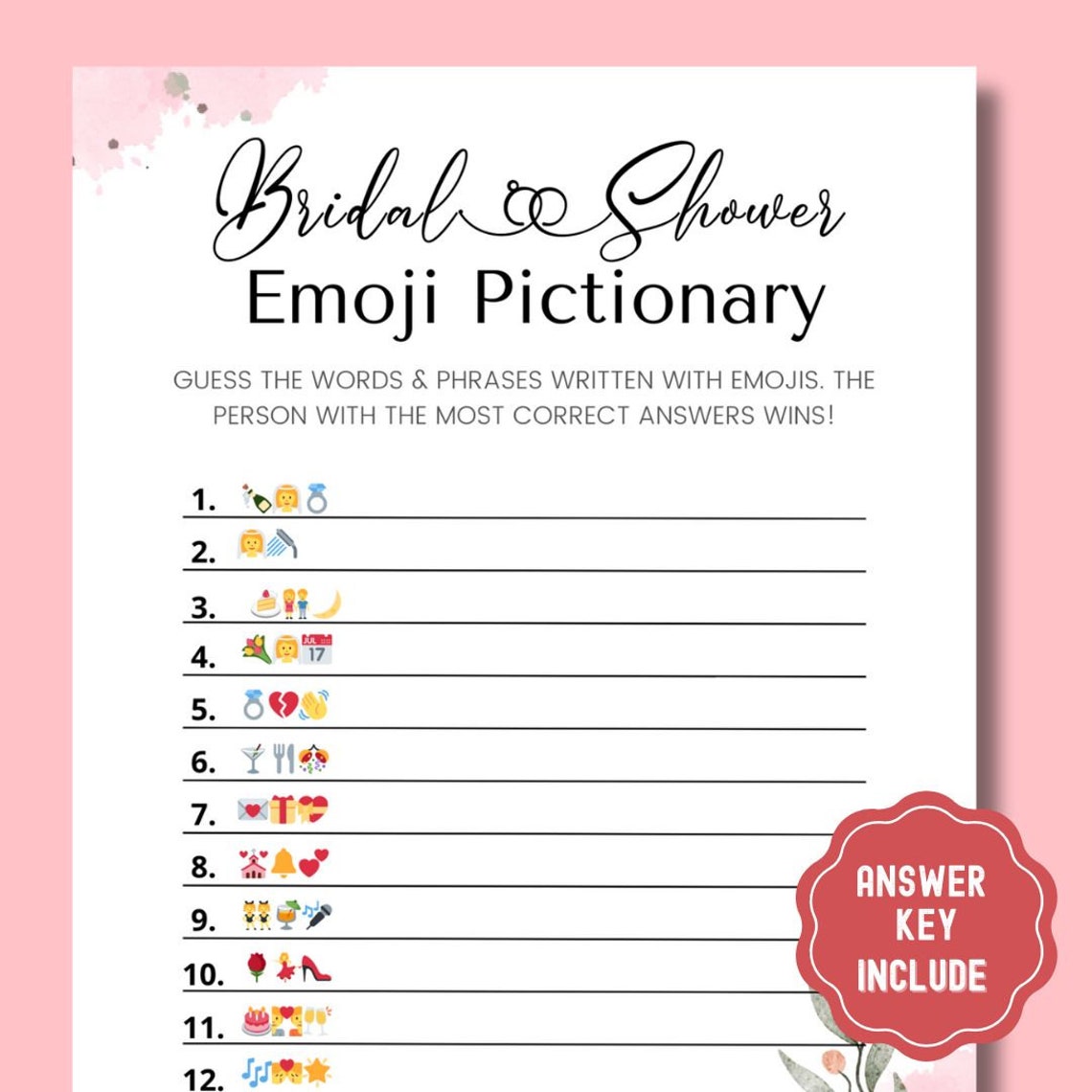 Bridal Shower Emoji Pictionary Game Wedding Emoji Bridal Shower Game ...