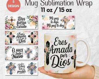 Spanish Christian Mug Wrap: Bible Verse Coffee Cup Sublimation (PNG Digital Download)