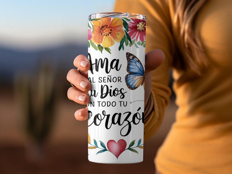 Spanish Floral Tumbler Wrap: Bible Verse Christian Gift (PNG Digital Download) image 2