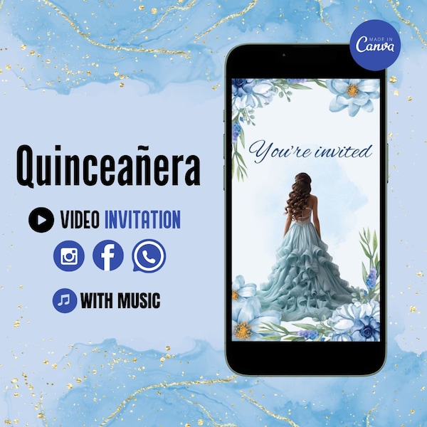 Quinceañera Video Invite - Canva Quinceanera, Quince Invitation, Personalized Video Evite, Animated Invitation, Sweet 15th Birthday 5C