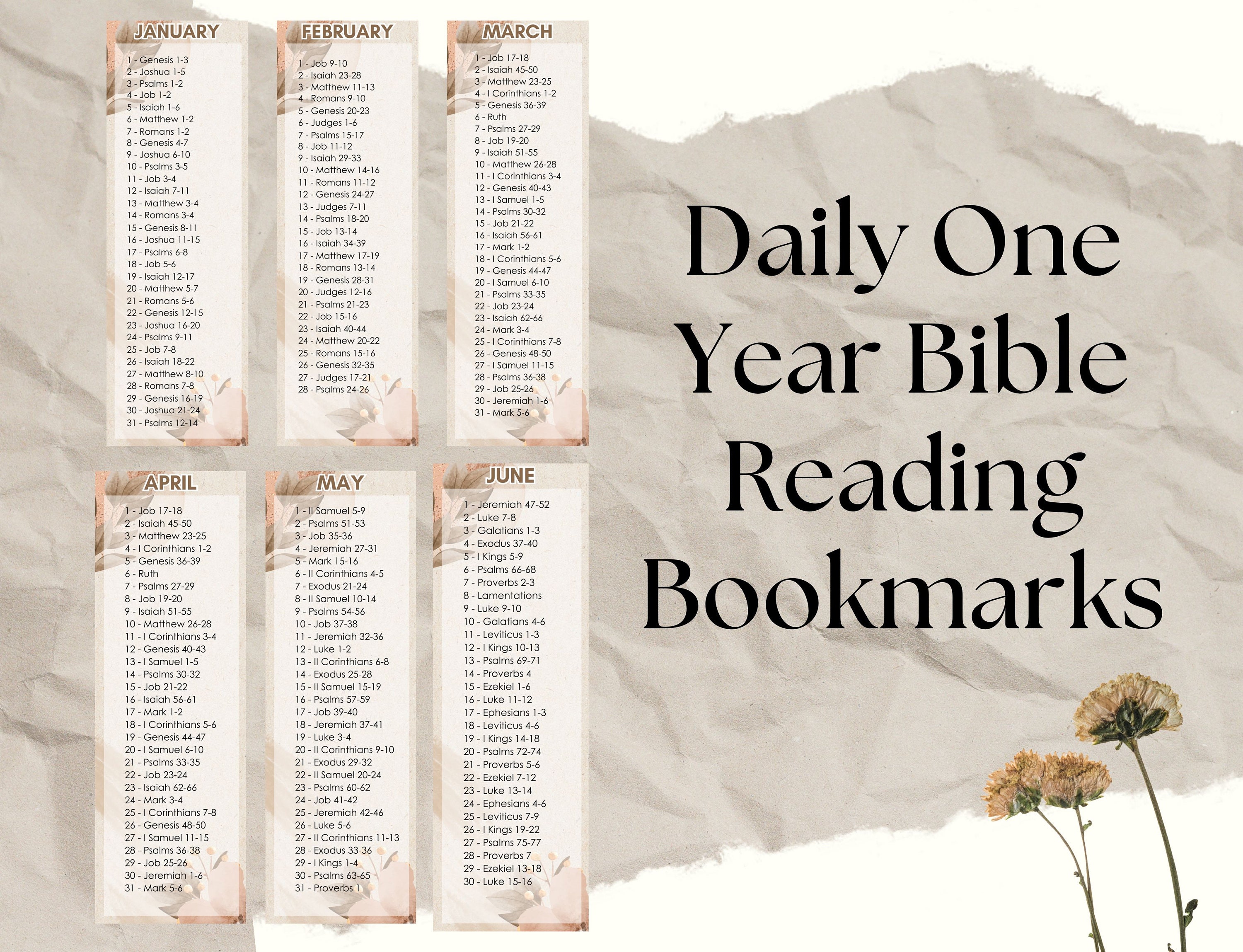 Daily One Year Bible Reading Bookmarks Thematic Holy Bible Reading ...