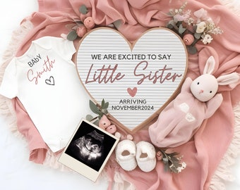 Girl Pregnancy Announcement Digital Baby Announcement Girl Gender Reveal Social Media Reveal Editable Template Its a Girl Little Sister