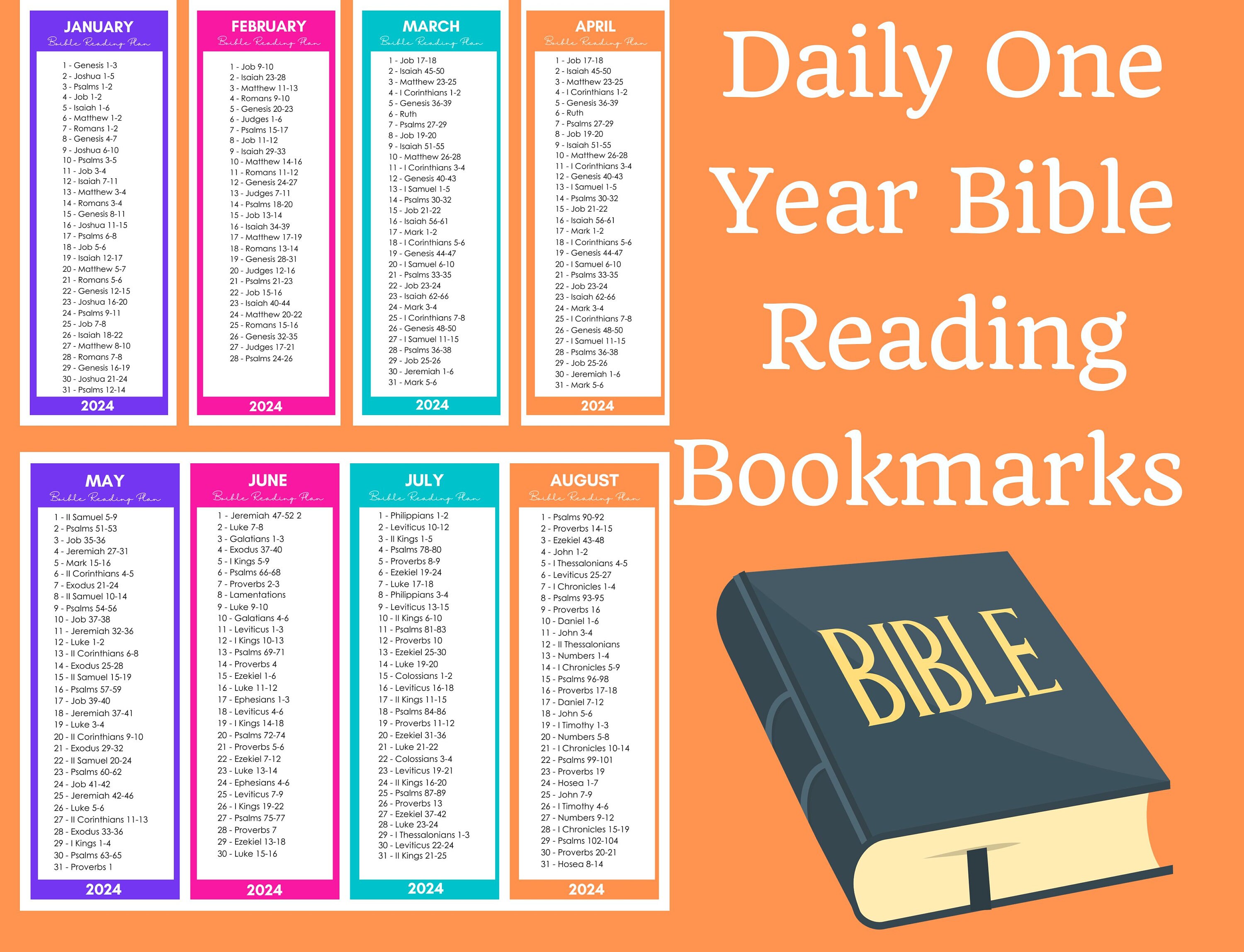 Daily One Year Bible Reading Bookmarks Thematic Holy Bible Reading ...