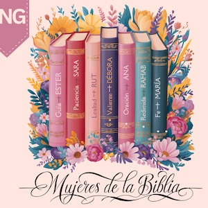 Spanish Boho Women of the Bible high resolution PNG digital design, Floral Book Png, Sublimation Design