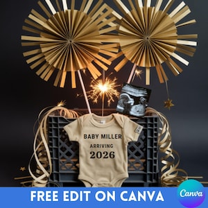 Digital New Years Pregnancy Announcement, Magical 2026 Baby Announcement, January Social Media Reveal, Instagram Wreath with Ultrasound