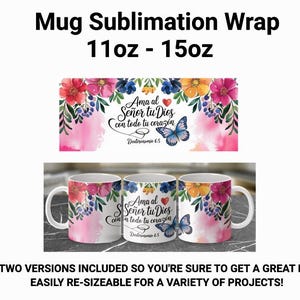 Frases religiosas Mug Wrap 11/ 15 oz - Spanish Bible Verse Mug Sublimation Templates - Religious Mug Wrap - Mug PNG - Instant Download