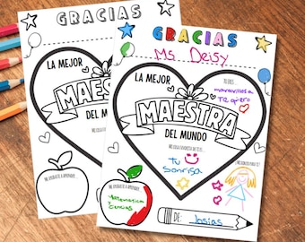SPANISH  Teacher Appreciation Printable Teacher Appreciation Week Gift Thank You Teacher Gifts Coloring Pages School Kids Digital Download