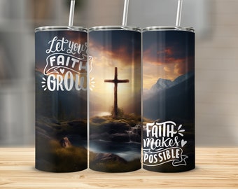 Christian Tumbler Wrap: Faith & Mountain Design (Digital Download)