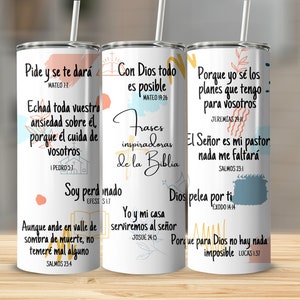 SPANISH Bible Motivational Quotes 20oz Skinny Tumbler Sublimation Designs, Tumbler Wrap Png, Do it Yourself, Christian Gift for Her