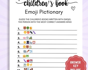 Children's Book Emoji Pictionary Game | Baby Shower Emoji Game | Emoji Pictionary | Baby Book Emoji Game | Baby Shower Games Printable |