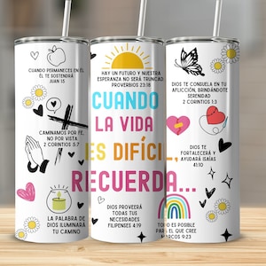 SPANISH Bible Motivational Quotes 20oz Skinny Tumbler Sublimation Designs, Tumbler Wrap Png, Do it Yourself, Christian Gift for Her