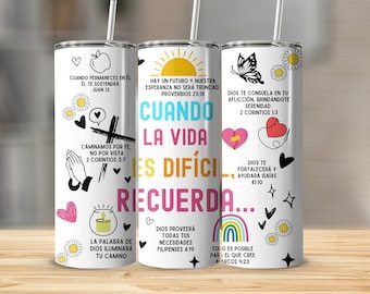 SPANISH Bible Motivational Quotes 20oz Skinny Tumbler Sublimation Designs, Tumbler Wrap Png, Do it Yourself, Christian Gift for Her