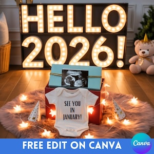 Digital New Years Pregnancy Announcement, Magical 2026 Baby Announcement, January Social Media Reveal, Instagram Wreath with Ultrasound