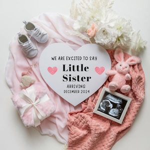 Girl Pregnancy Announcement Digital Baby Announcement Girl Gender Reveal Social Media Reveal Editable Template Its a Girl Little Sister