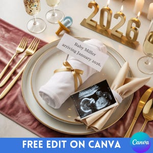 Digital New Years Pregnancy Announcement, Magical 2026 Baby Announcement, January Social Media Reveal, Instagram Wreath with Ultrasound