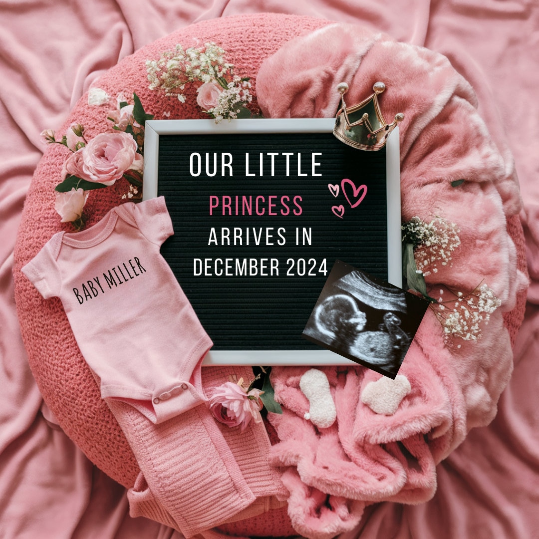 Girl Pregnancy Announcement Digital Baby Announcement Girl Gender Reveal Social Media Reveal Editable Template Its a Girl Little Sister