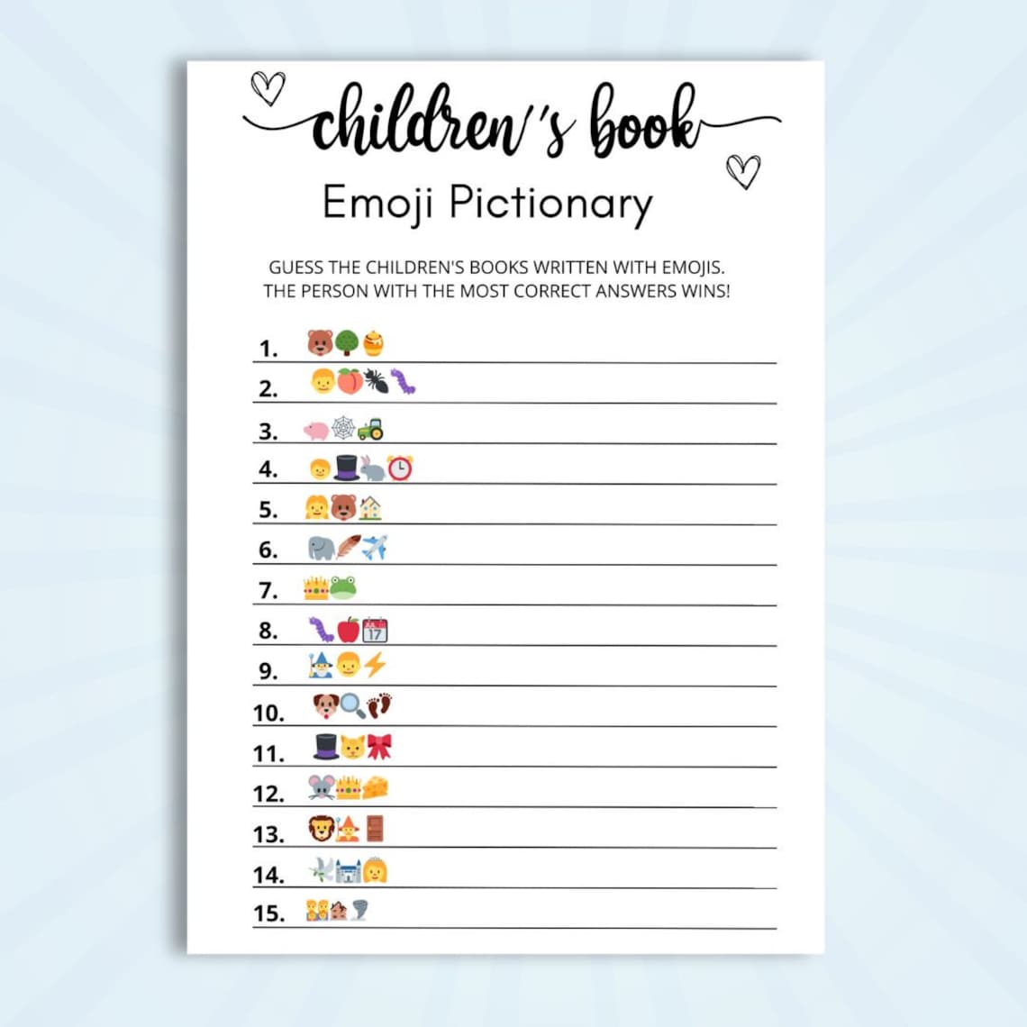 Children's Book Emoji Pictionary Game Baby Shower Emoji Game Emoji ...
