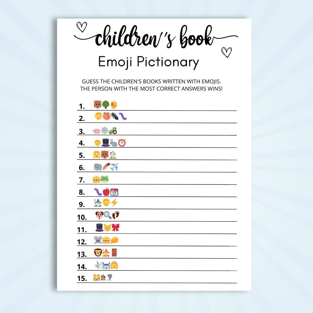 Children's Book Emoji Pictionary Game Baby Shower Emoji Game Emoji ...