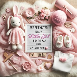 Boho Girl Pregnancy Announcement Digital, Floral Baby Girl Announcement, Pink Gender Reveal, Girly Instagram Baby Reveal, Editable Template