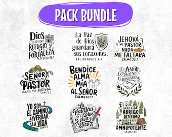 Spanish Bible Verse Stickers: Christian Clipart Bundle (PNG Digital Download)
