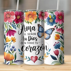 Spanish Floral Tumbler Wrap: Bible Verse Christian Gift (PNG Digital Download) image 1