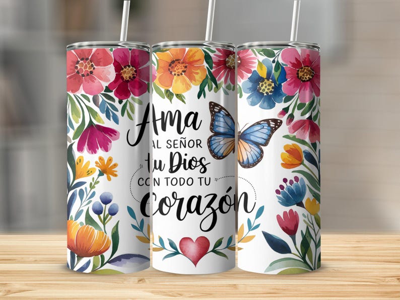 Spanish Floral Tumbler Wrap: Bible Verse Christian Gift (PNG Digital Download) image 1