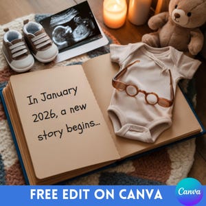 Digital New Years Pregnancy Announcement, Magical 2026 Baby Announcement, January Social Media Reveal, Instagram Wreath with Ultrasound
