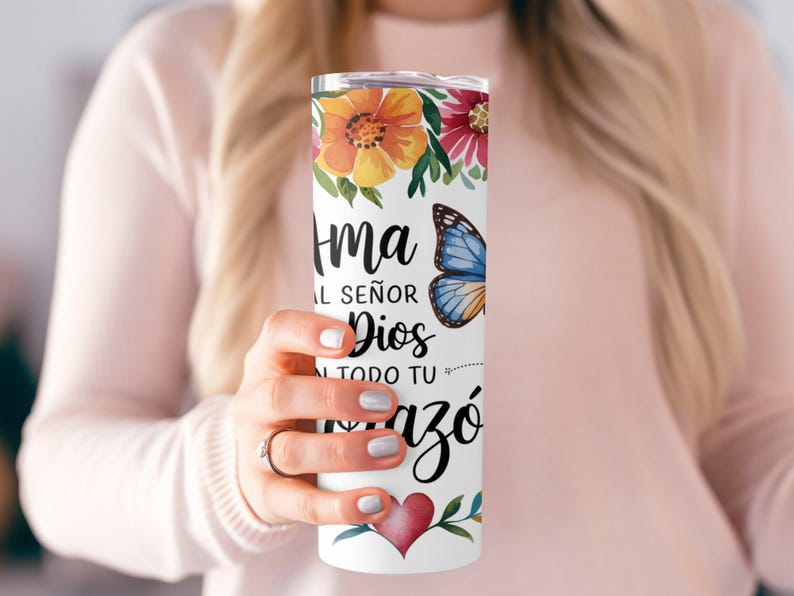 Spanish Floral Tumbler Wrap: Bible Verse Christian Gift (PNG Digital Download) image 4