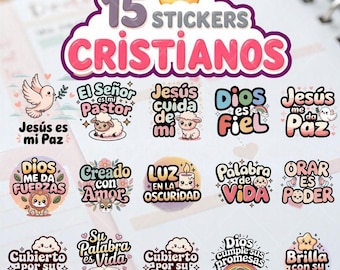 15 Spanish christian kawaii stickers PNG| Frases religiosas | Printable Planner Stickers | Frases cristianas| Christian Clipart Bundle