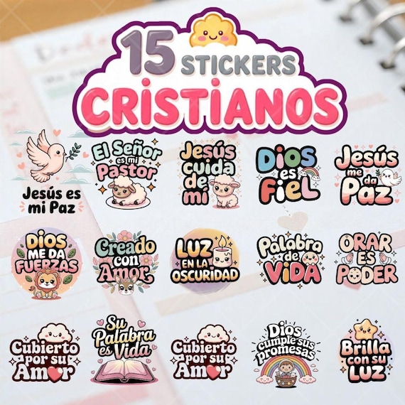 Spanish Christian Kawaii Stickers: Religious Planner Clipart (PNG Digital Download)
