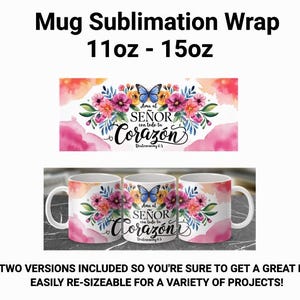 Frases religiosas Mug Wrap 11/ 15 oz - Spanish Bible Verse Mug Sublimation Templates - Religious Mug Wrap - Mug PNG - Instant Download