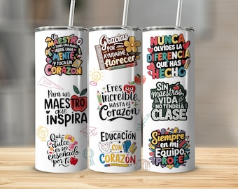 Spanish Teacher Tumbler Wrap: Motivational Quotes Design (PNG)