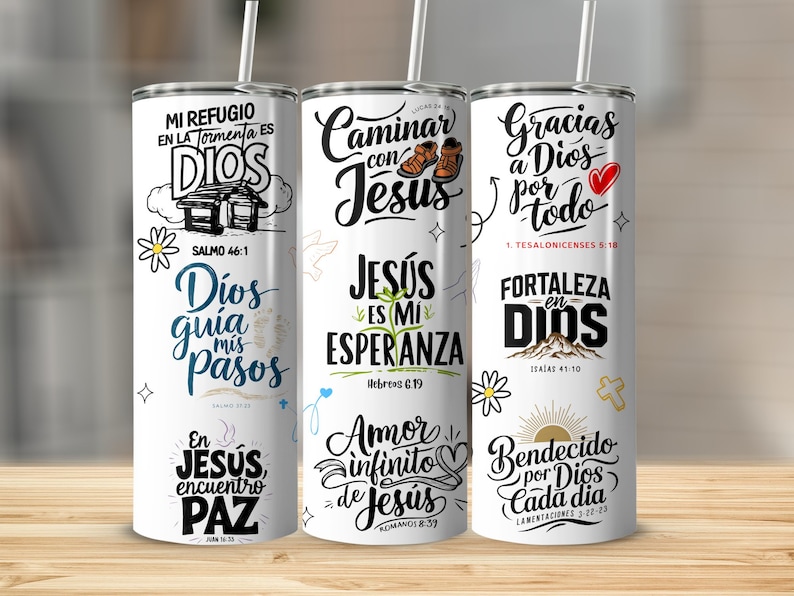 Spanish Bible Verse 20oz Tumbler Wrap PNG (Digital Download) image 1